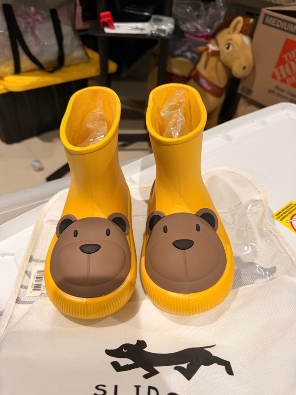 Kids Yellow Bear Rain Boots - Cute Waterproof Slip-On